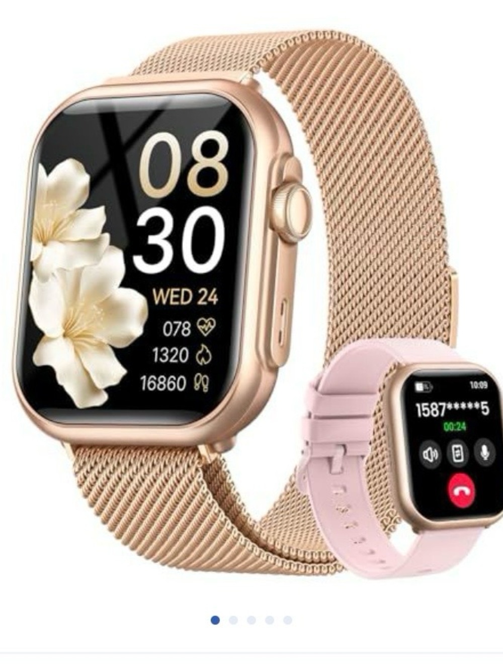 Smart Fitness Watch - Rose Gold and Pink Band IPhone and Android Compatible